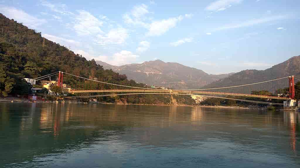 View of Laxman Jhula with the river